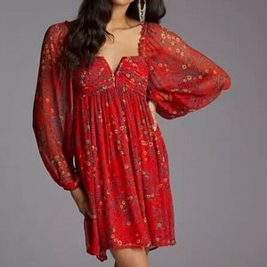 NWT ANTHROPOLOGIE - LET ME BE baby doll mini Dress Sheer Back Tie 100% viscose